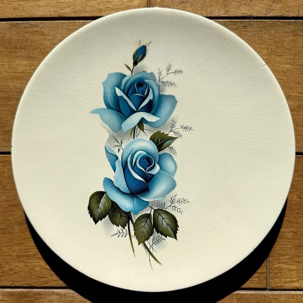 12pc VTG English Bridgerton Porcelain Tea Cup‎ & Scone Plate Set Blue Roses Rose